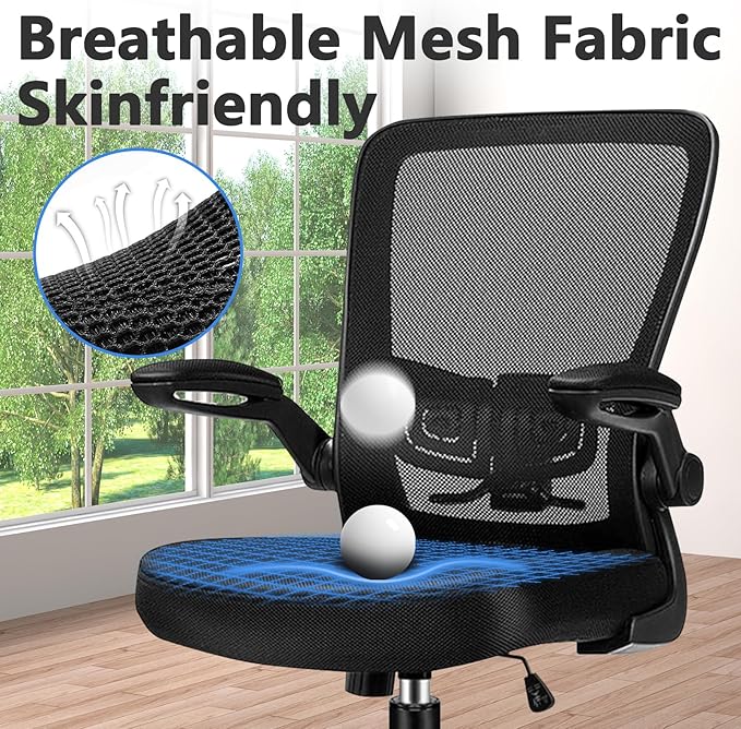 Desk Chairs with Wheels, Ergonomic Mesh Office Chair Adjustable Height and Swivel Lumbar Support Home Office Chair with Flip Up Armrests, Set of 4