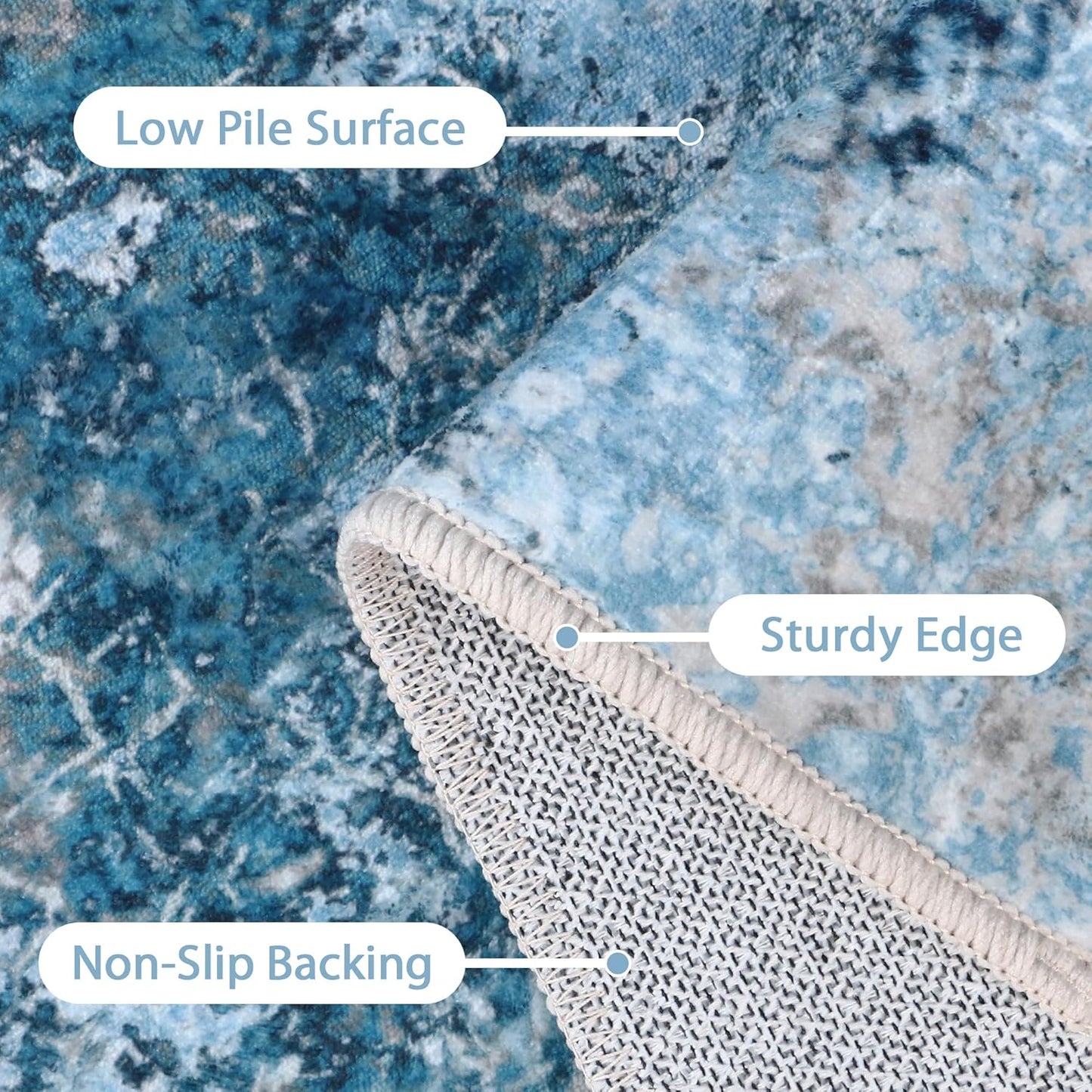 Area Rugs 8x10 for Living Room Bedroom, Modern Abstract Machine Washable Rug, Large Soft Low Pile Floor Carpet with Non Slip Backing for Dining Room, Ice Blue Beige