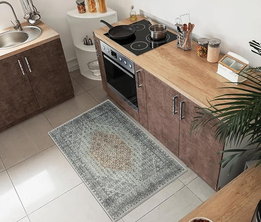 Keen Home Design 2x3 Rug - Machine Washable Entry Rug with Non-Slip Backing, Ideal for Enteryway, Kitchen, Bathroom, Laundry Room - Vintage, Easy Clean, Durable, Low Pile - (2' x 3')