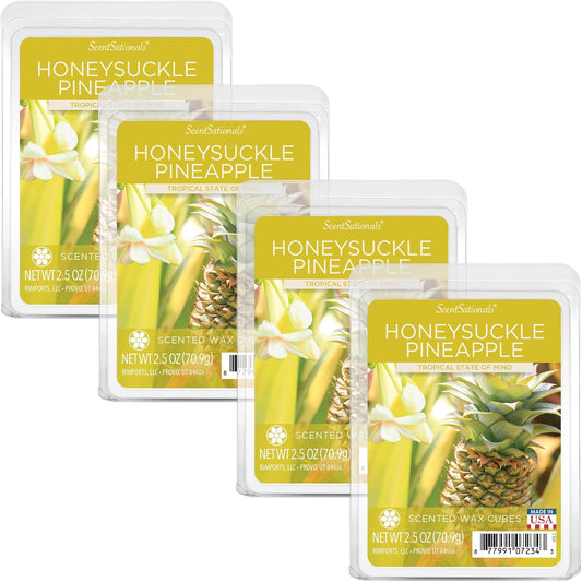 Scentsationals Wax Melts, Wax Cubes Strong Scent - Honeysuckle Pineapple - Long Lasting Scented Melts for Warmer, 10oz (24-Cubes)