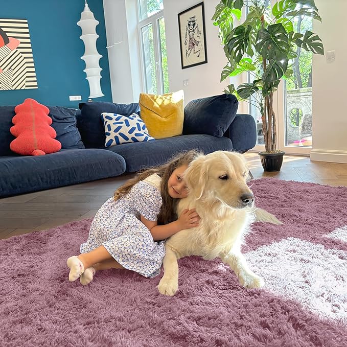 OLANLY 8x10 Machine Washable Large Area Rugs for Living Room, Bedroom, Soft Fluffy Shaggy Bedside Rug, Indoor Floor Carpet for Kids Girls and Boys, Dorms, Nursery, Home Decor Aesthetic, Blush