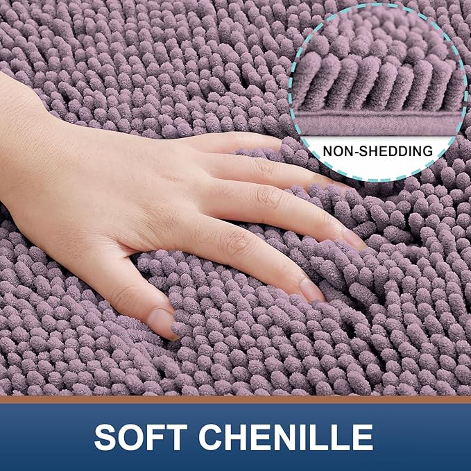 Smiry Luxury Chenille Bathroom Rugs 30x20, Extra Soft and Absorbent Shaggy Bath Mat, Machine Washable, Non-Slip Plush Carpet Runner for Tub, Shower, and Floor, Home Decor Accessories, Deep Plum