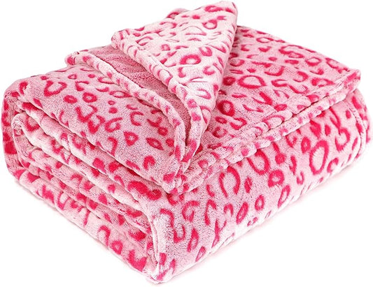 Pink Fleece Throw Blanket Soft Flannel Leopard Blankets Cozy Fuzzy Plush Warm Throws for Girls Women