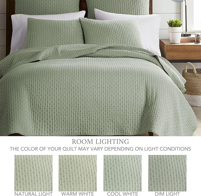Levtex Home Cross Stitch Reversible Twin XL/Twin Quilt Set (68x86in) with 1 Pillow Sham (26x20in) - Stitch Texture - Desert Sage - Cotton Twin Size Quilt Bedding Set - Lightweight, Soft, Pre-Washed