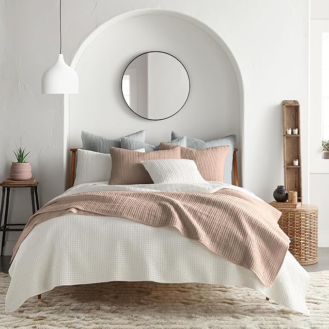 Levtex Home Mills Waffle King/Cal King Quilt Set (106x92in) with 2 Pillow Shams (36x20in) - Blush - Cotton Waffle King Size Quilt Bedding Set - Lightweight, Soft, Pre-Washed