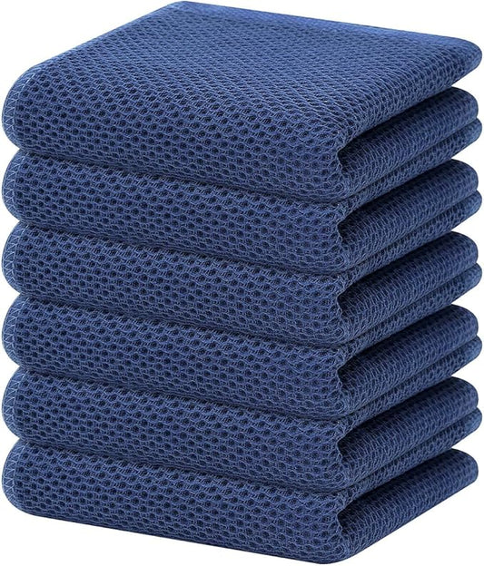 Homaxy 100% Cotton Waffle Weave Kitchen Dish Towels, Ultra Soft Absorbent Quick Drying Cleaning Towel, 13 x 28 Inches, 6-Pack, Navy Blue