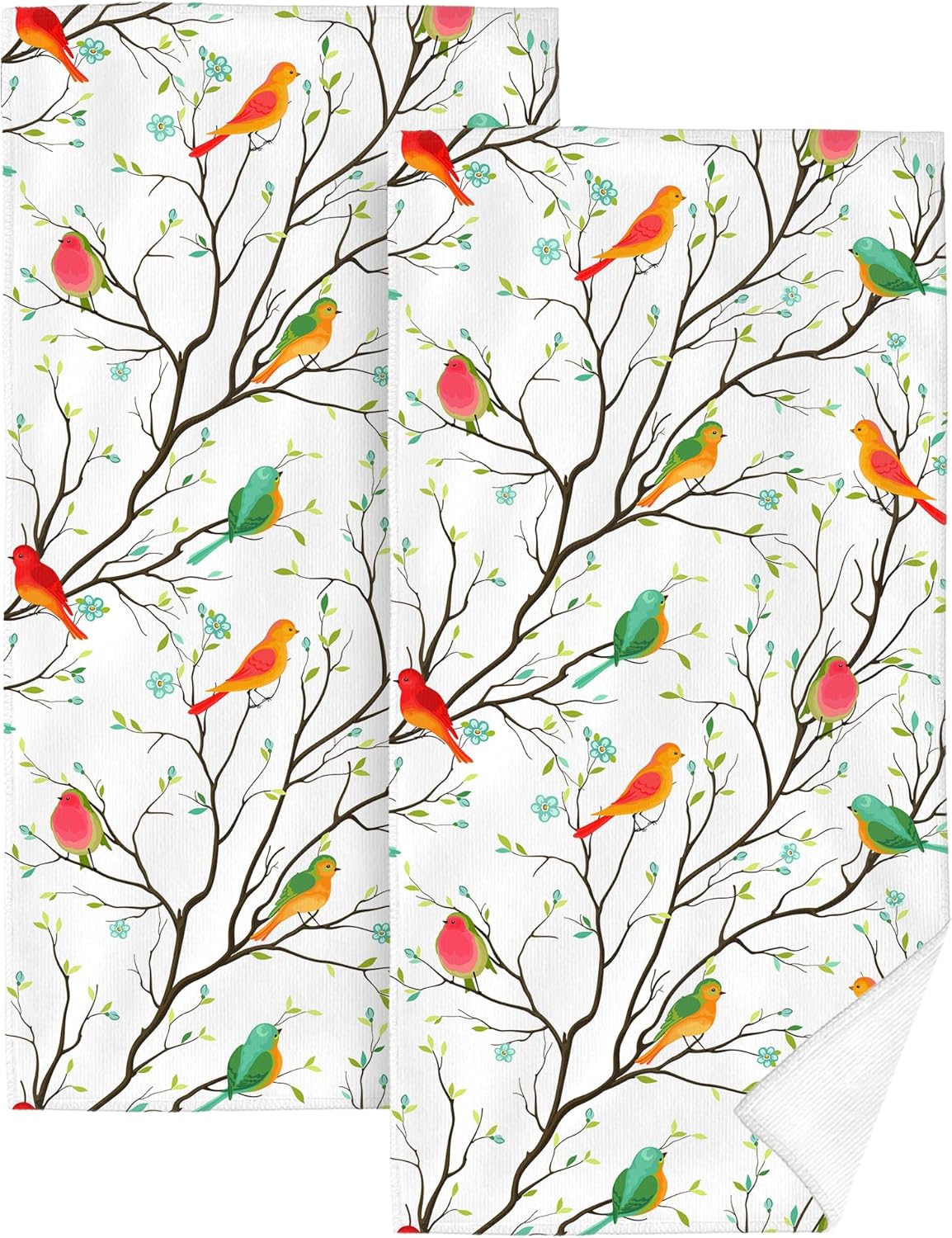 Birds on Tree Decorative Bathroom Hand Towels Set of 2 Spring Summer Bath Towels Soft Absorbent for Bathroom Kitchen Home Gym Yoga Spa 14"x28" Cute Birds Decorative Towel