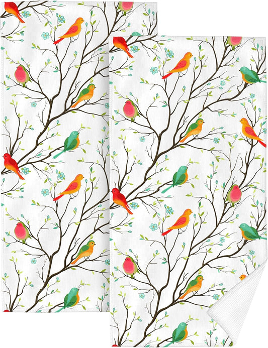 Birds on Tree Decorative Bathroom Hand Towels Set of 2 Spring Summer Bath Towels Soft Absorbent for Bathroom Kitchen Home Gym Yoga Spa 14"x28" Cute Birds Decorative Towel