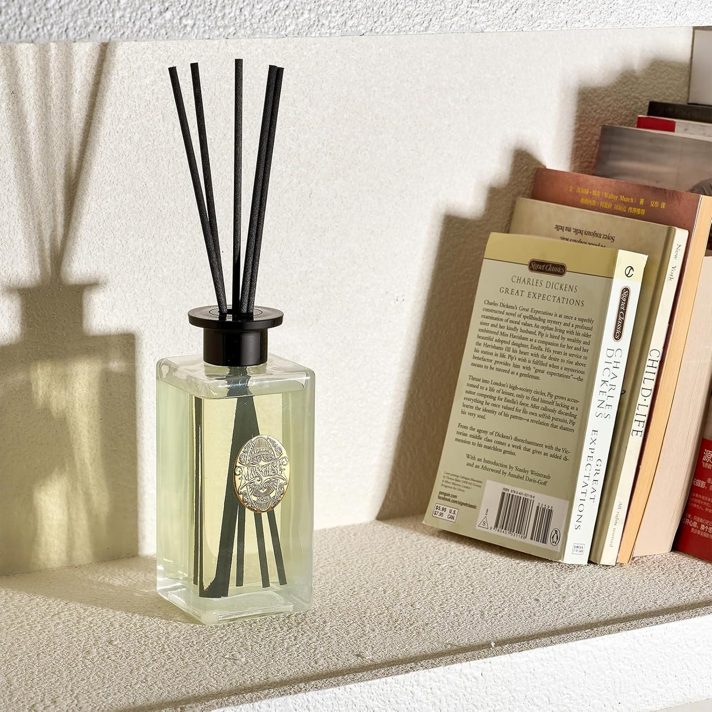 M&SENSE 10.14 oz Large Reed Diffuser Set | Creamy Vanilla Scent Oil Diffuser with Sticks | Hotel Collection Non-Toxic Essential Oil |for Bedroom Bathroom Living Room