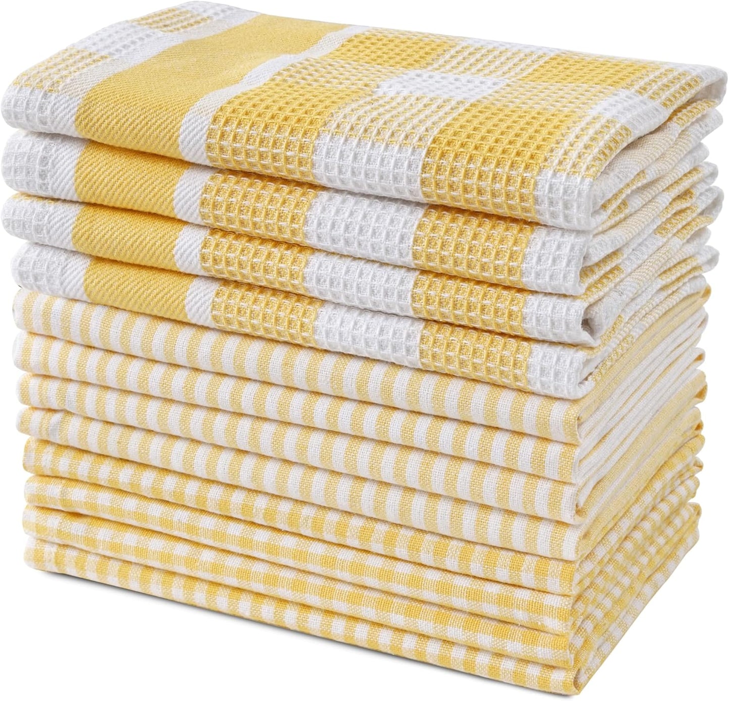 LANE LINEN 100% Cotton Kitchen Dish Cloths, Ultra Soft Absorbent Quick Drying Dish Towels, Multiweave Wash Cloths Dish Towel Sets, 12x12 Inches, 12 Pack - Yellow