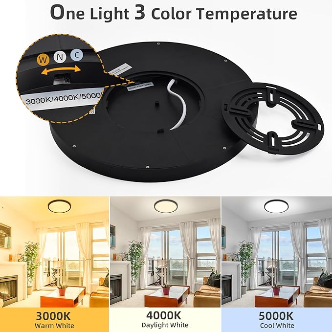 Hlite 6pack 9 Inch Flush Mount LED Ceiling Light Fixture,18W 1800LM Super Slim Light Fixtures Ceiling Mount 3000K/4000K/5000K 3CCT Selectable,Ceiling Light Fixtures for Kitchen,Bedroom(Black)