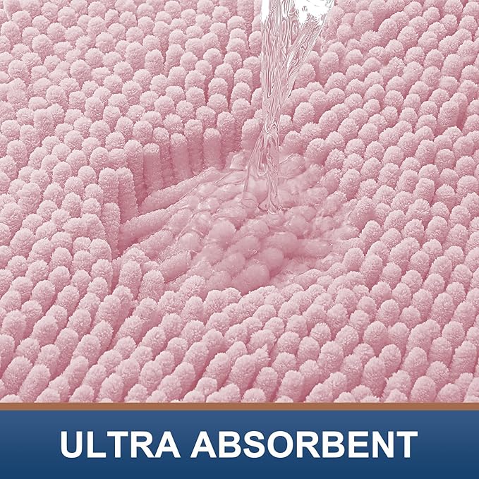 Smiry Luxury Chenille Bathroom Rugs 30x20, Extra Soft and Absorbent Shaggy Bath Mat, Machine Washable, Non-Slip Plush Carpet Runner for Tub, Shower, and Floor, Home Decor Accessories, Dusty Rose