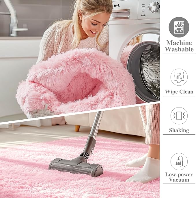 OLANLY Area Rugs for Living Room Bedroom, Machine Washable 4x5.9 ft Soft Fluffy Shaggy Bedside Rug, Indoor Floor Carpet for Kids Girls and Boys, Dorms, Nursery Rooms, Home Decor Aesthetic, Pink