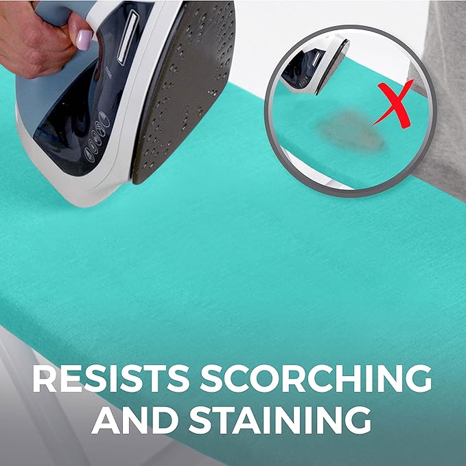 HOME GENIE Ironing Board Cover, Silicone Coating, Full Size Scorch Resistant Padding, Elastic Edge Heavy Duty Iron Pad Covers Standard Boards, Hook and Loop Fastener Strap Extra Thick, Turquoise