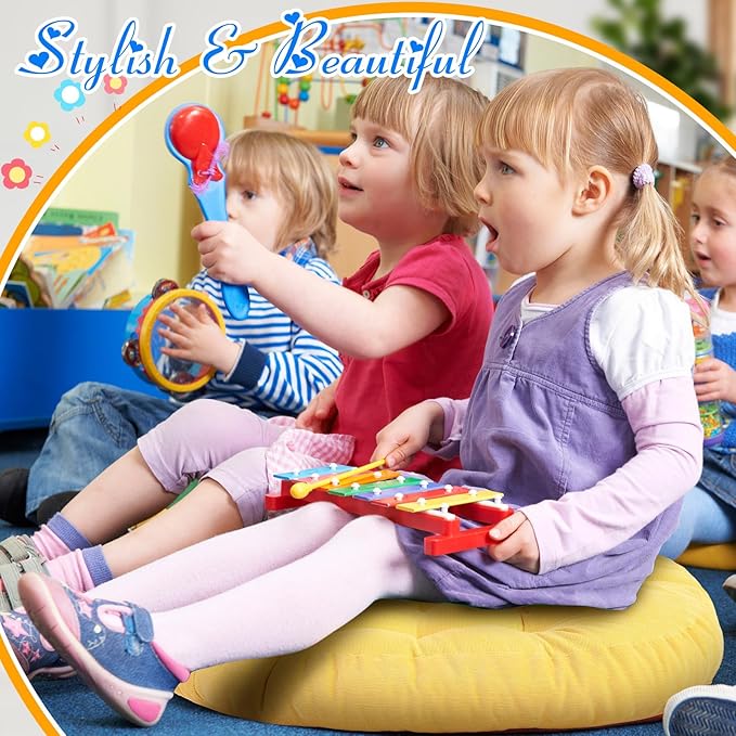 Jerify 4 Pcs Floor Pillow Cushions 22 x 22 Inch Round Square Large Meditation Floor Pillow for Classroom Adult Meditation Picnic Party Cushion for Seating Gift Christmas(Colorful,Round)