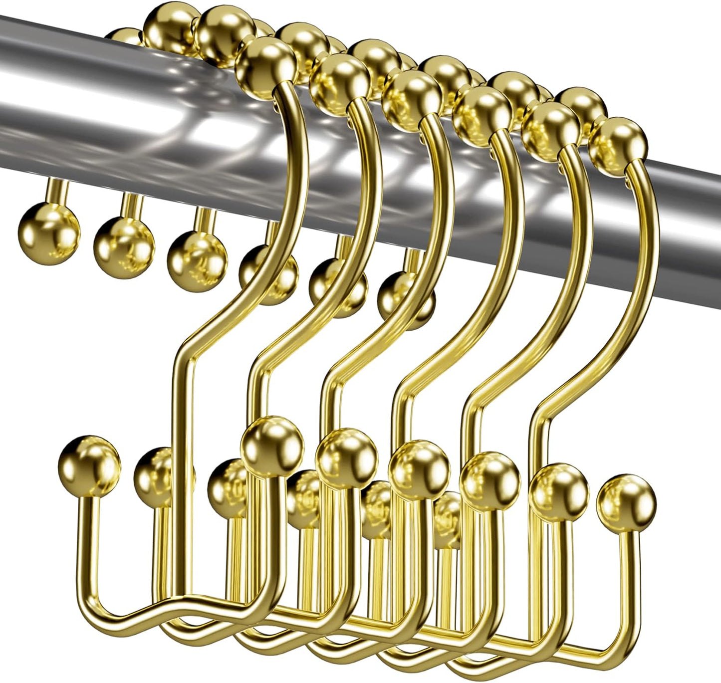 Titanker Gold Shower Curtain Hooks Rings, Rust-Resistant Metal Double Glide Shower Hooks Rings for Bathroom Shower Curtains Rods, Set of 12 Hooks - Gold