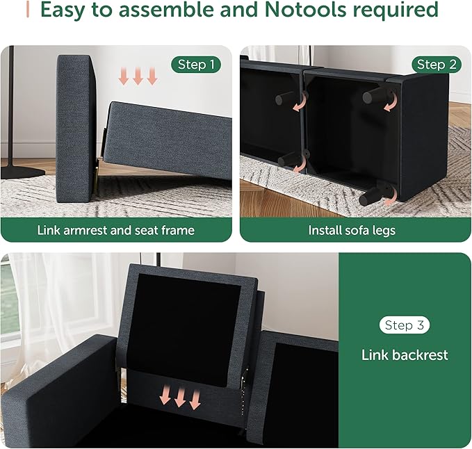 HONBAY Convertible Sectional Sofa, L Shaped Couch with Reversible Chaise for Small Space, Dark Grey