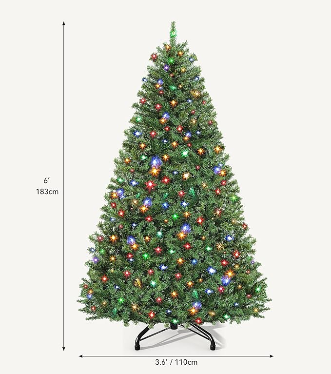 DWVO Prelit Christmas Tree 7.5ft, Atificial Christmas Tree with 550 LED Lights Includes Metal Stand, Xmax Trees Green Full Trees with 1450 Branches Tips, Metal Hinges Remote Control for Home Party