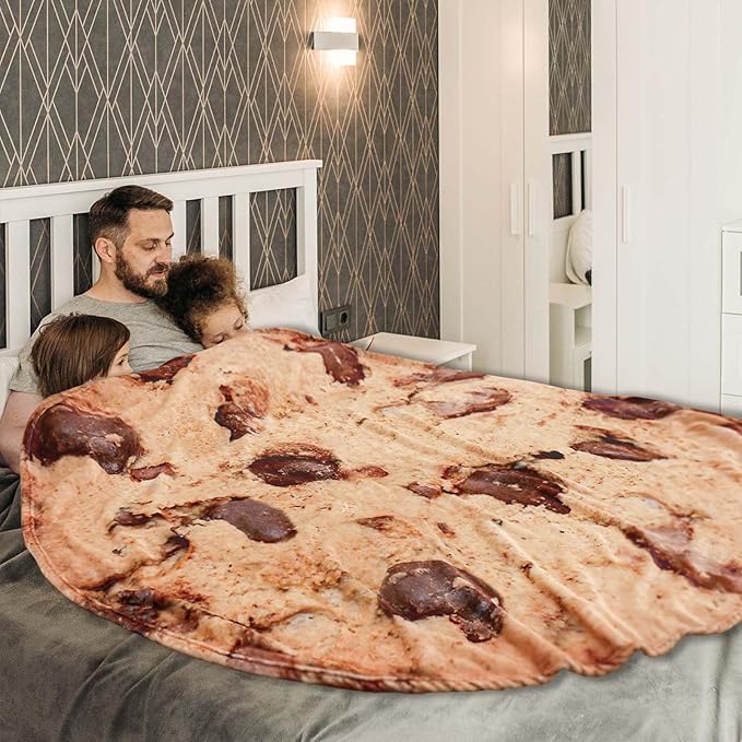 Vessia Giant Cookie Blanket, Realistic Funny Food Blanket for Adults and Kids, 300GSM Soft Chocolate Cookies Throw for Couch, Sofa, Bed, Fun Round Home Decor for All Seasons 47 inches