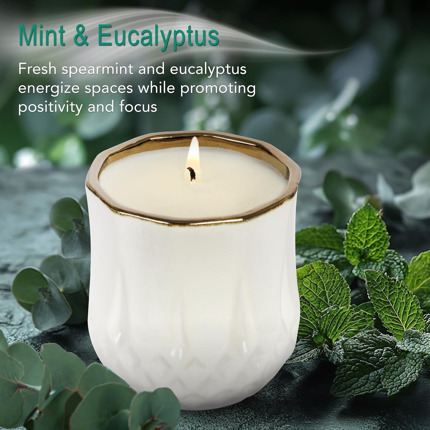 The Growing Candle, Mint & Eucalyptus Scented, 9oz Ceramic Pot, Aromatherapy Candles, 100% Soy, Astrid