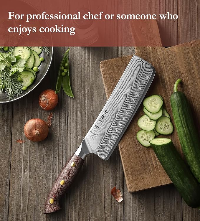 HEZHEN Nakiri Knife,7.4 Inches, 67 Layers Damascus Steel Japanese Vegetable Knife for Professional Chefs and Home, Micarta Handle,Gift Ready