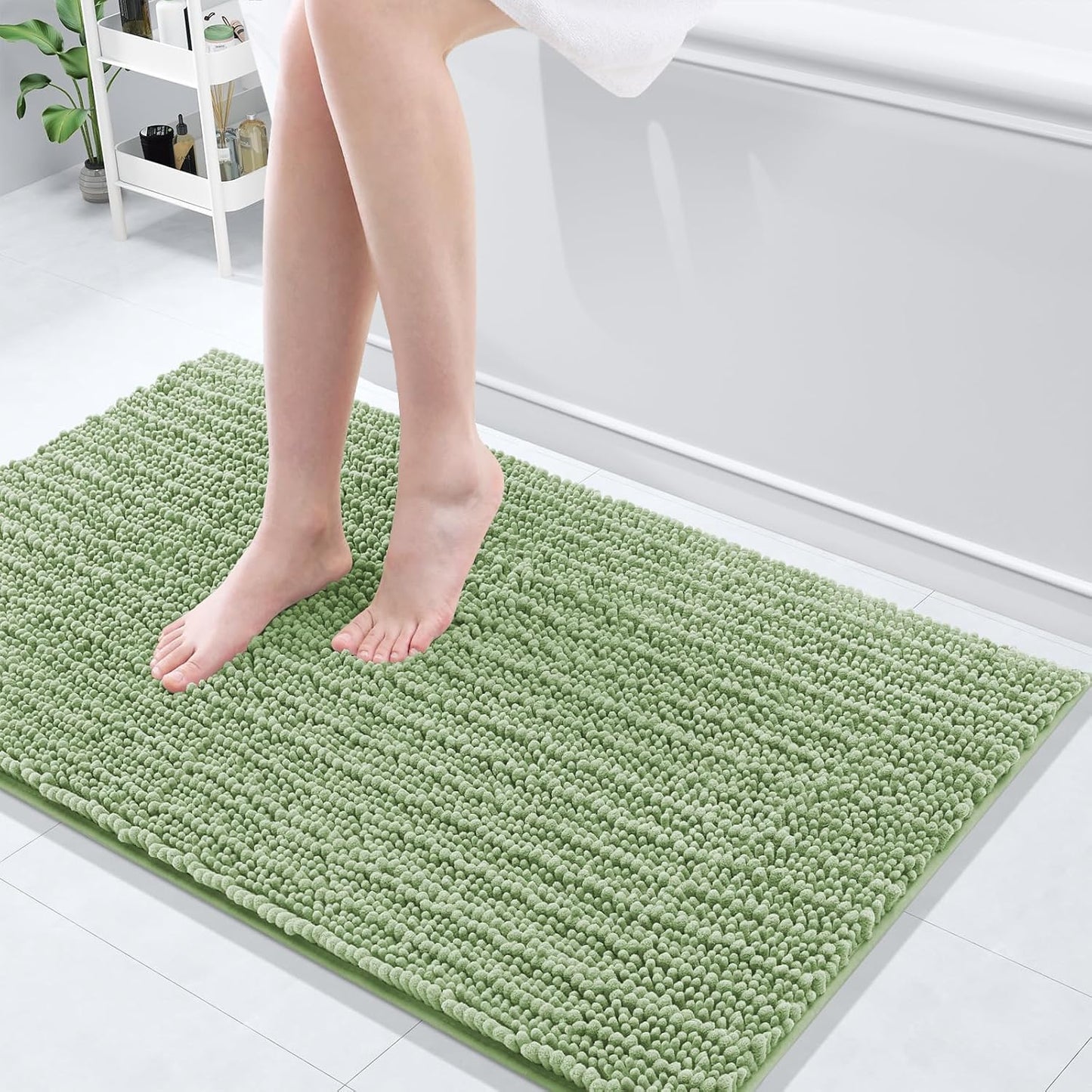 Arotive Luxury Chenille Bathroom Rug Mat, Extra Soft Thick Absorbent Shaggy Bath Rugs, Non-Slip Machine Wash Dry, Plush Bath Mats for Bathroom, Shower and Tub, 40x24, Sage Green