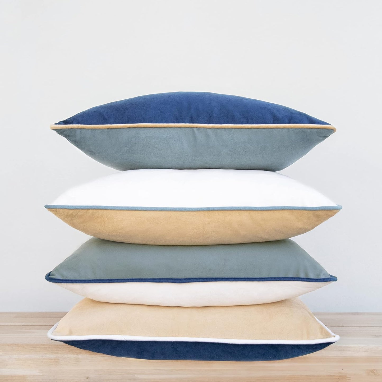 MONDAY MOOSE Decorative Throw Pillow Covers Cushion Cases, Set of 4 Soft Velvet Modern Double-Sided Designs, Mix and Match for Home Decor, Pillow Inserts Not Included (12x20 inch, Blue/Beige)