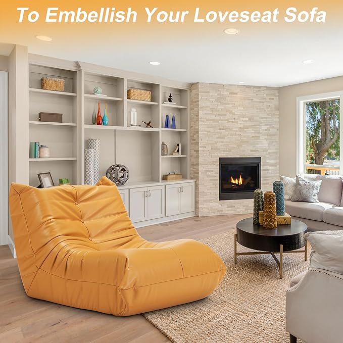 Hobestluk Giant Bean Bag Chair Lazy Floor Sofa, Memory Foam Fireside Sofa for Adults, Big Beanbag Faux Leather Armless Chair for Living Room Bedroom Dorm Office (Yellow, Single)