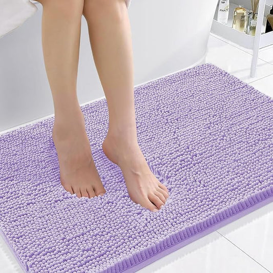 Smiry Luxury Chenille Bathroom Rugs 36x24, Extra Soft and Absorbent Shaggy Bath Mat, Machine Washable, Non-Slip Plush Carpet Runner for Tub, Shower, and Floor, Home Decor Accessories, Purple
