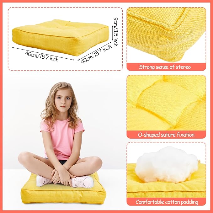 Juexica 8 Pcs Floor Cushions for Kids Floor Pillows Flexible Seating Cushions 3.5'' Thick Flexible Seating Classroom Furniture Meditation Seat Pillows for Home Nursery Yoga Decor(Colorful,Square)