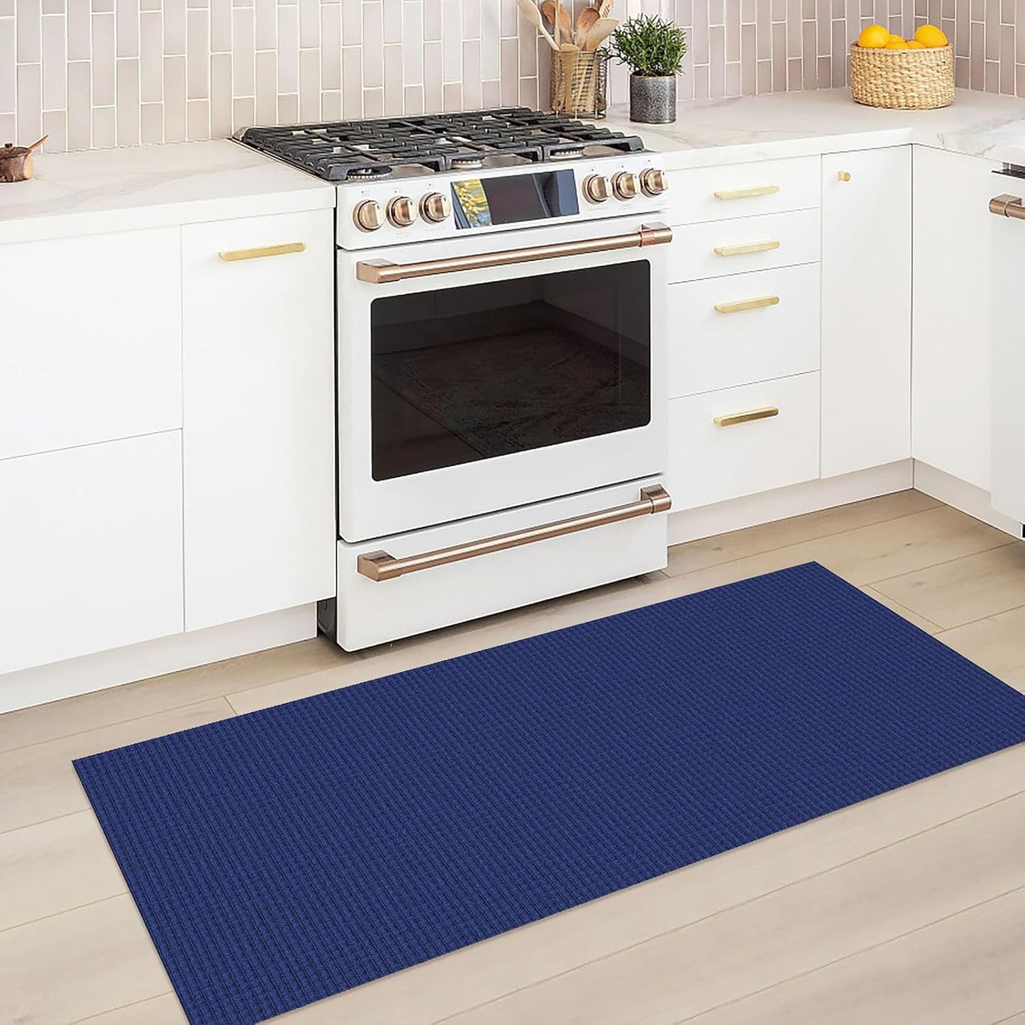 KOZYFLY Runners for Hallways 2x5 ft Washable Kitchen Runner Non Slip Rubber Backed Hall Runners Cotton Entryway Runner Rugs Floor Carpet for Indoor Backdoor Bedroom Kitchen, Royal Blue/Navy