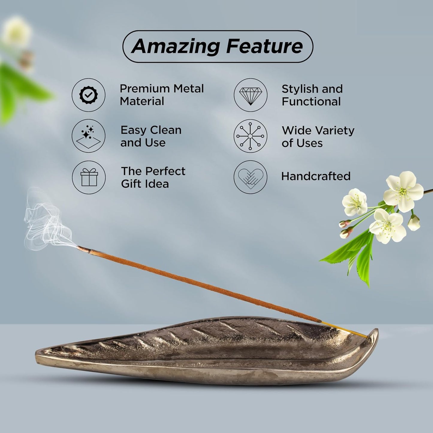 Raajsee Incense Holder Set with Nag Champa Incense, Leaf & Stick Burner, Brass Holder for Yoga, Meditation & Home Decor - Size 10x3 inches