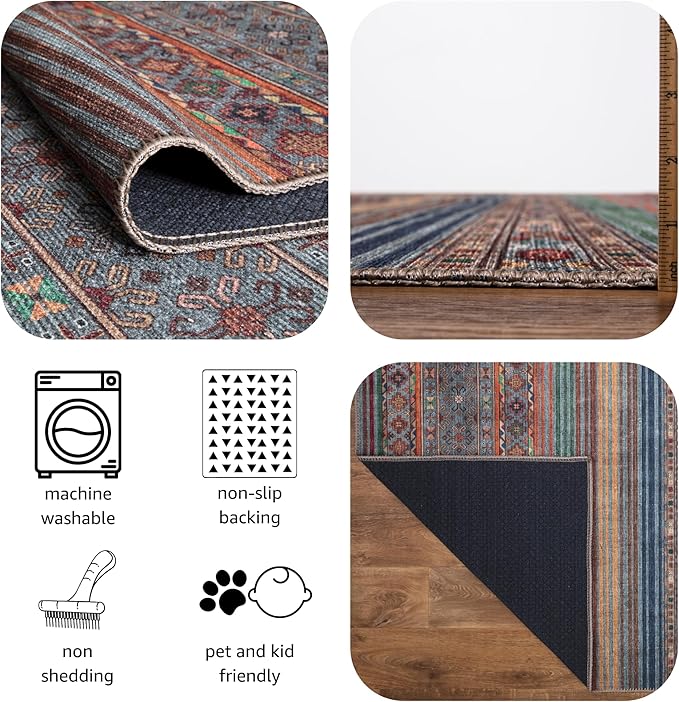 Keen Home Design 2x12 Rug - Machine Washable Runner Rug with Non-Slip Backing, Ideal for Hallway, Entryway, Kitchen, Laundry Room - Vintage, Easy Clean, Durable, Low Pile - (2'6" x 12')