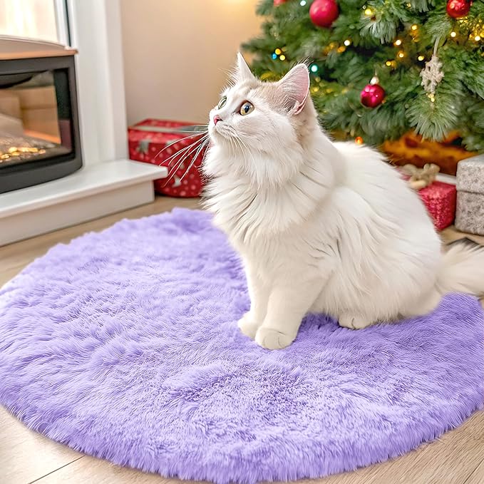 OLANLY Light Purple Round Rugs for Bedroom - Machine Washable, 2 ft Circle Area Rugs for Living Room, Soft and Fluffy Shaggy Carpet for Teen Girls and Boys, Nursery Rooms, Dorms, Home Decor Aesthetic