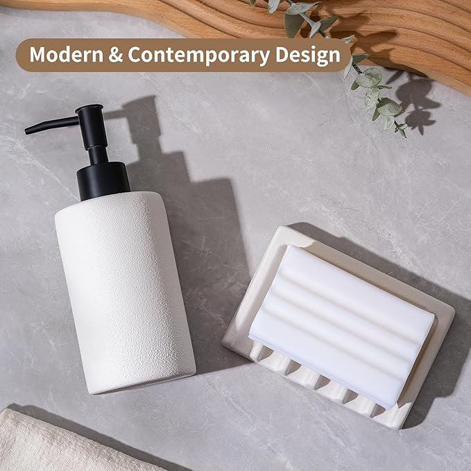 TANEW 2-Pack Black & White Ceramic Hand Soap Dispenser Set 12oz Refillable for Essential Oil, Dish Soap or Lotion - Countertop Soap Dispensers for Bathroom, Sink, Kitchen