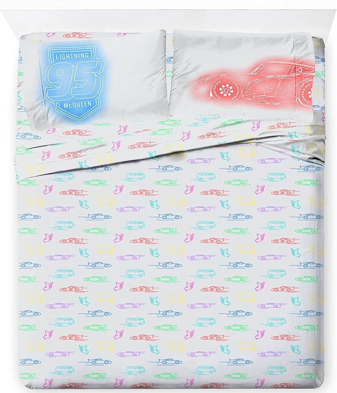 Jay Franco Kids Sheet Set with Fitted, Flat Sheets & Pillow Cover - Ultra-Soft Bedding with Pillowcase for Room Decor, Gray - Cars, 4 Piece Queen