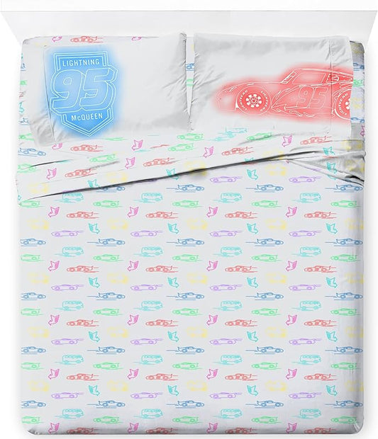 Jay Franco Kids Sheet Set with Fitted, Flat Sheets & Pillow Cover - Ultra-Soft Bedding with Pillowcase for Room Decor, Gray - Cars, 4 Piece Queen