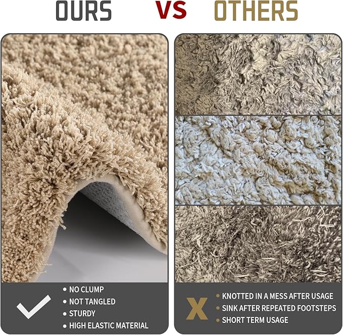 Yimobra U Shaped Toilet Bath Rug, Fluffy Plush, Super Shaggy Soft Non Slip, Water Absorbent Microfiber Bath Mat, Dries Quickly, Machine Washable Thick Bathroom Rugs, 20"x 24", Pure Beige