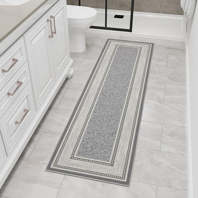 Ottomanson Hallway Runner Rug 1'10" x 7' Non Slip Border Area Rugs Easy to Clean Laundry Rug Runner Durable & Pet Friendly Floor Carpet Runners for Hallways Entryway Living Room Kitchen, Light Gray