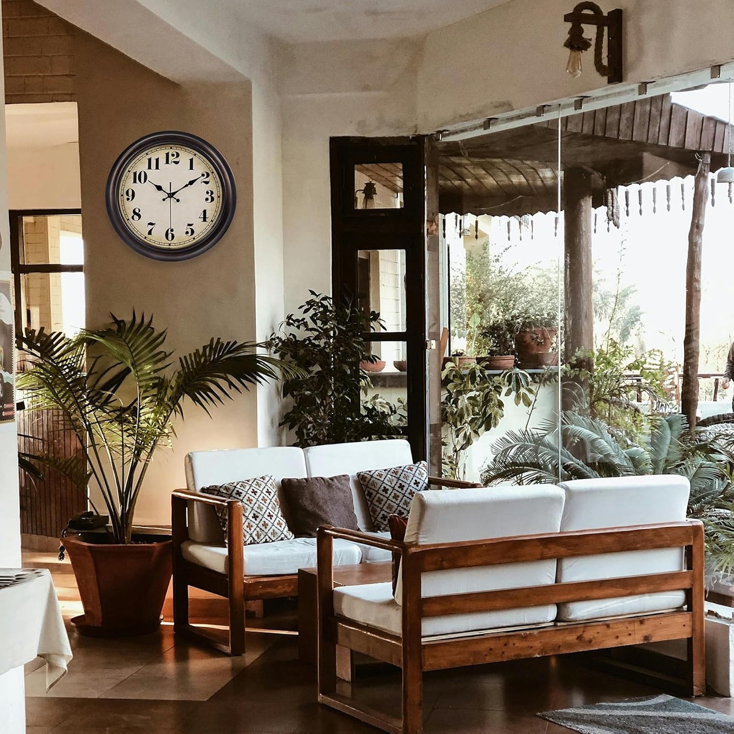 45MinST 13 Inch Red-Brown Vintage Large Wall Clock, Quartz, Battery Operated, Quiet Non-Ticking Accurate Movement with Bold Numerals, Elegant Home Decor