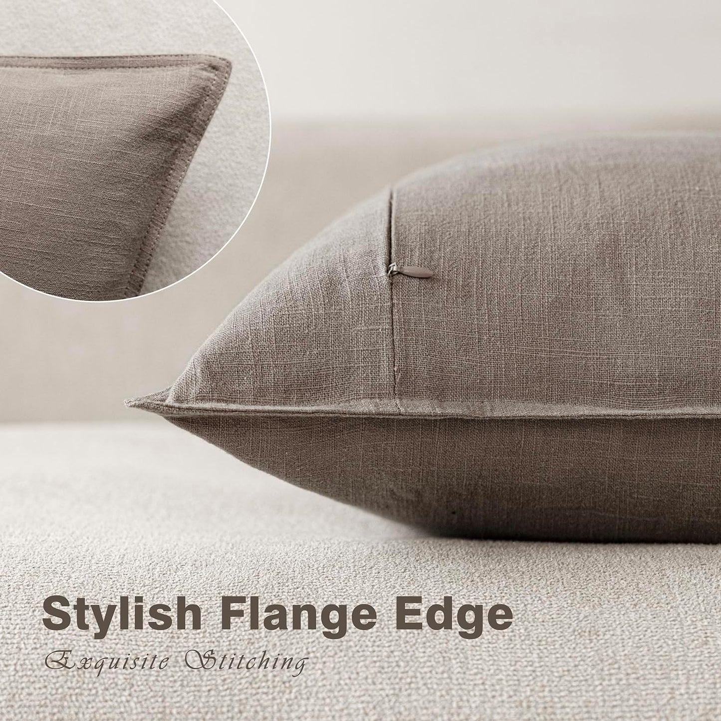 Foindtower Set of 2, Decorative Linen Soild Throw Pillow Covers Soft Accent Euro Cushion Case Farmhouse Neutral Pillowcase for Chair Couch Sofa Bedroom Living Room Home Decor 22 x 22 Inch Brown Tan