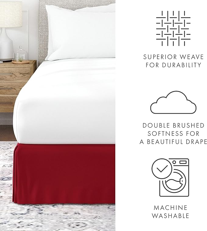 Linen Market Bed Skirt - Ultra Soft Microfiber - Easy Fit with 14 Inch Tailored Drop - Hotel Quality, Shrinkage & Fade Resistant - Bed Cover - King Bed Set - Bedroom Décor - (King, Burgundy)