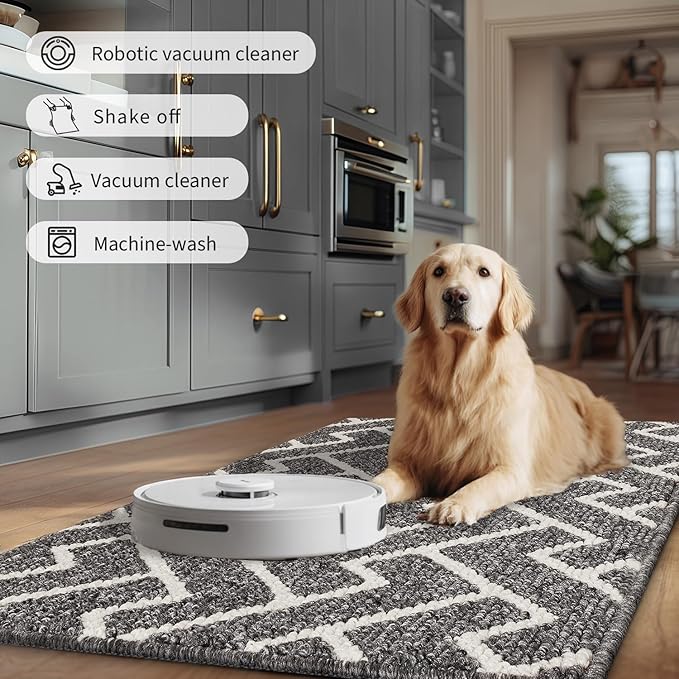 hicorfe Kitchen Rugs and Mats Sets,Super Absorbent Polypropylene Non-Slip Rug,Soft Comfort Floor Mat,Washable for Kitchen,Hallway,Office,Sink,Laundry(24" x 35",Grey)