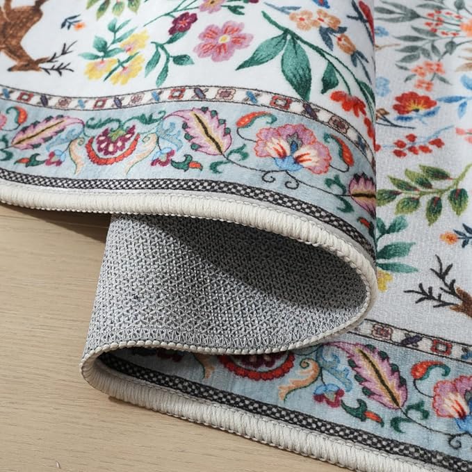 Runner Rug Washable Kitchen Runner 2'6''x8' Runner Rug for Entryway Indoor Floral Non-Slip Soft Carpet Runner for Hallways, Kitchen, Laundry, Bedroom, Bathroom(Colorful)