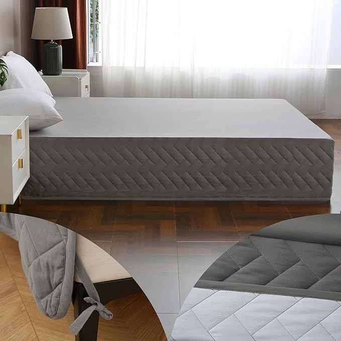 King Bed Skirt-Box Spring Cover with 14 Inch Tailored Drop,Wrinkle and Fade Resistant Hotel Wrap Around Bed Skirts,Bed Frame Cover (Checkered Gray, King)