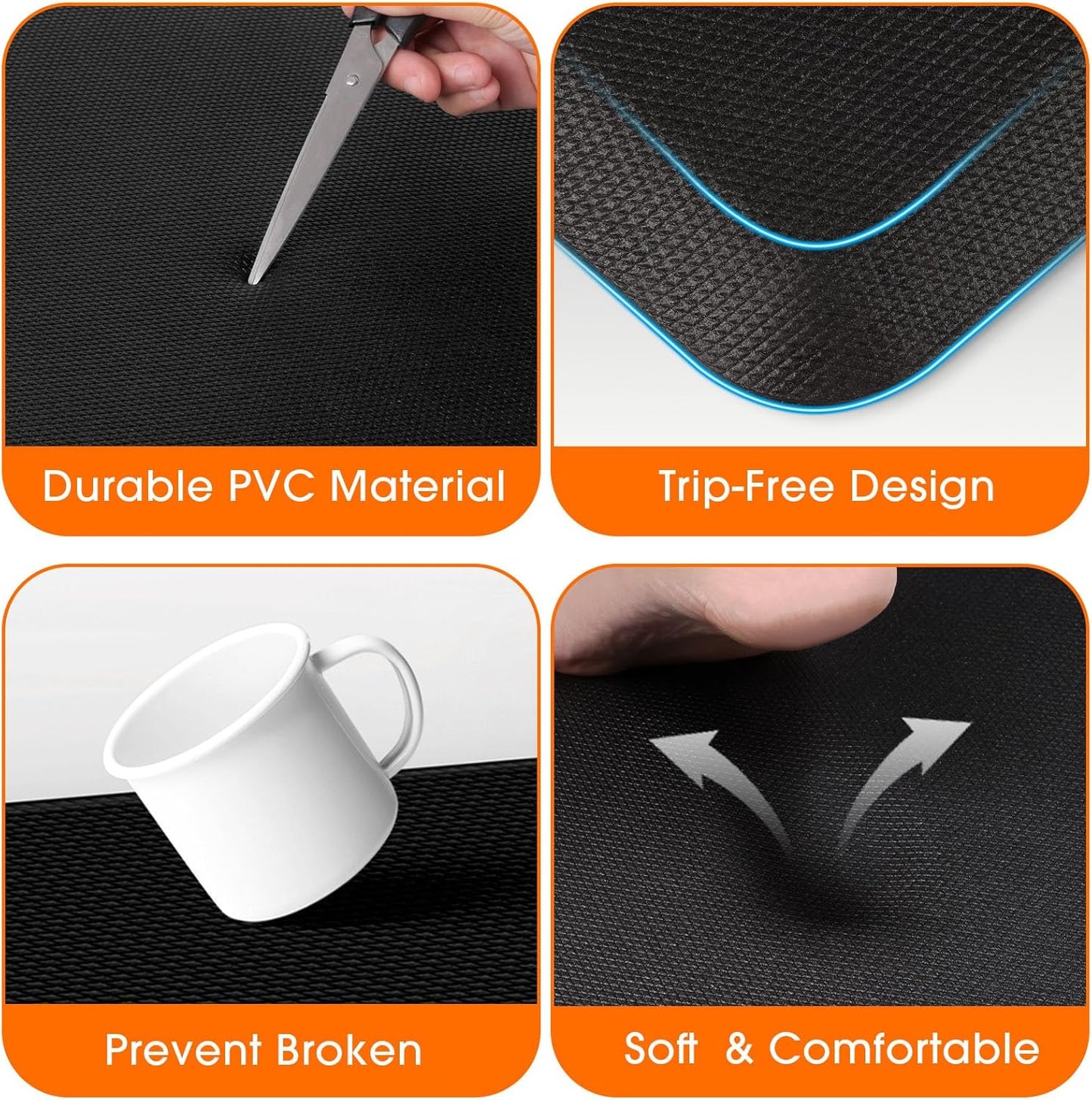 Kitchen Mat, Cushioned Thick Floor Comfort Mat, with Non-Slip Bottom, Water & Stain Resistant, Easy Clean Standing Desk Mat for Kitchen, Sink, Office (17.3"x28", Black)