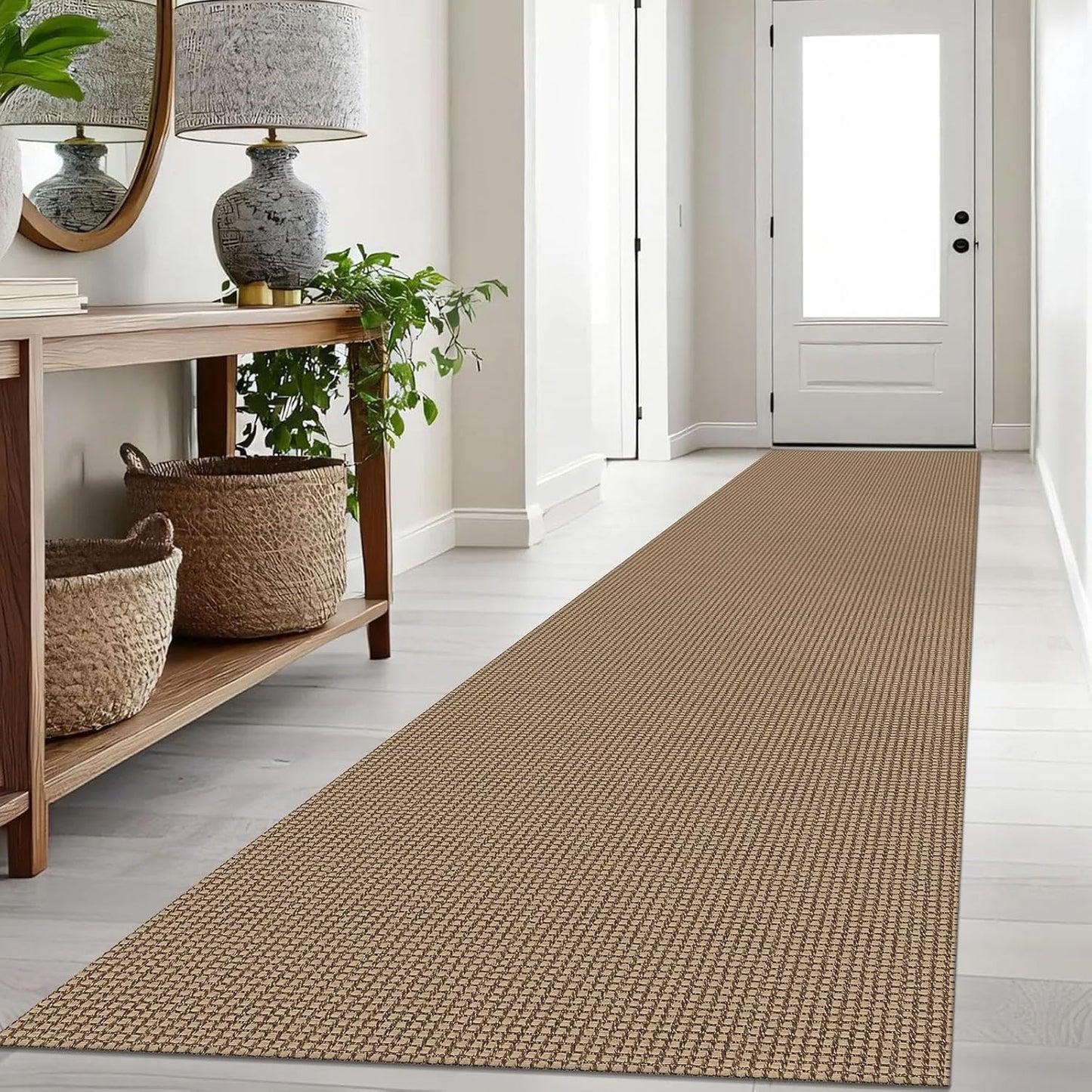 IOHOUZE Washable Exrea Long Hallway Runner Rug 3x16 Non Slip Rubber Backed Kitchen Runner Entryway Runner Indoor, Woven Rugs Floor Carpet for Kitchen Hall Entryway Stair, Orange/Tan/Brown