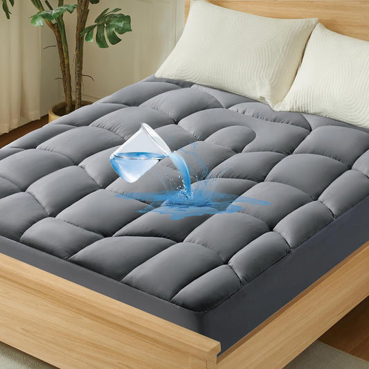 King Mattress Pad Waterproof - Ergonomic Quilted Fitted King Mattress Topper, 5-Layers Noiseless Washable Mattress Protector Cover with 8"-21" Deep Pocket (Grey, 78x80)