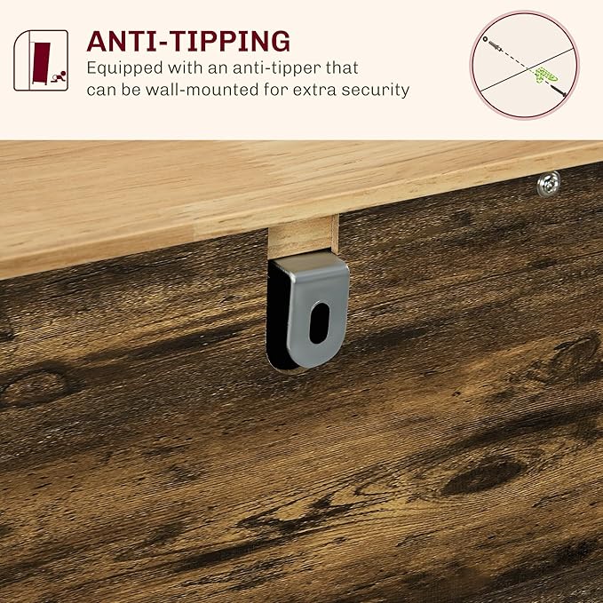 HOMCOM Sideboard with Solid Wood Countertop, Modern Kitchen Storage Cabinet, Coffee Bar Cabinet with 3 Drawers, Doors and Adjustable Shelf, Rustic Brown