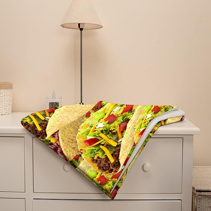 Taco Blanket Food Throws Funny Gift for Kids Girl Boys Lightweight Fleece Throw Novelty Realistic Super Soft Comfy Gifts for Teens Women Men Flannel Bedding Sheet Blankets for Couch Sofa,120"x90"